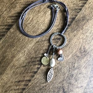 Silpada Leaf Heart Stone Charm Pendant Necklace